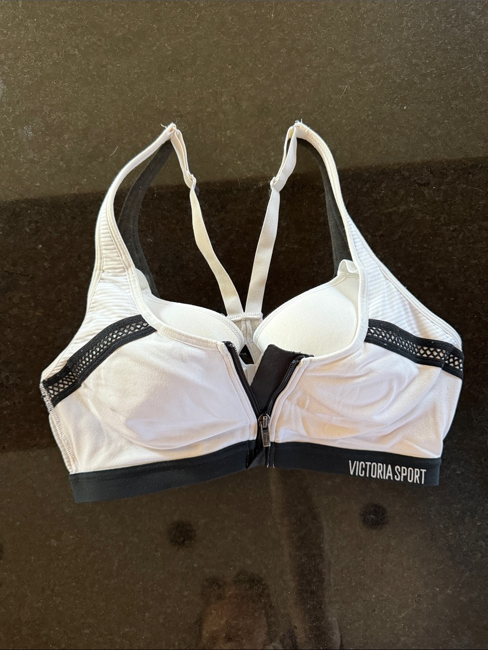Victoria's Secret Victoria Sport White and Black Front-Zip Sports Bra